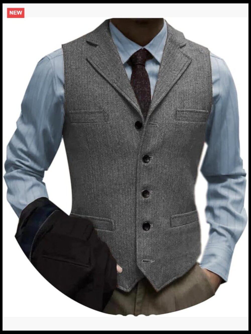 Men's Herringbone Tweed Suit Vest Notch Lapel Prom Groomsmen Waistcoat